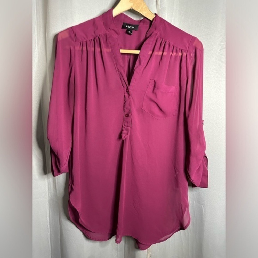 iz Byer Magenta Pink Chiffon Roll‎ Tab Sleeve Blouse Medium